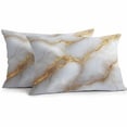 thumbnail image 1 of Waterproof Throw Pillow Covers Set of 2, 20x12 Inch White Gray Marble Decorative Pillowcases Outdoor Pillow Slip Cushion Covers Set for Couch Tent Modern Abstract Golden Texture Art, 1 of 7