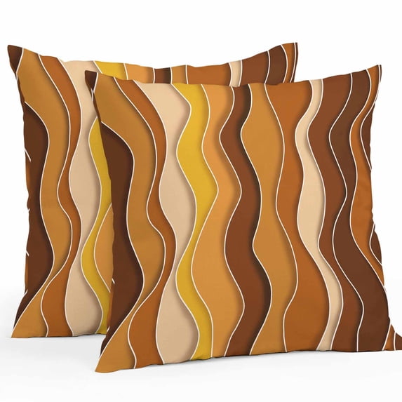 Waterproof Throw Pillow Covers Set of 2, 20x20 Inch Burnt Orange Ombre Decorative Pillowcases Outdoor Pillow Slip Cushion Covers Set for Couch Tent Abstract Art Moire Ocean Waves