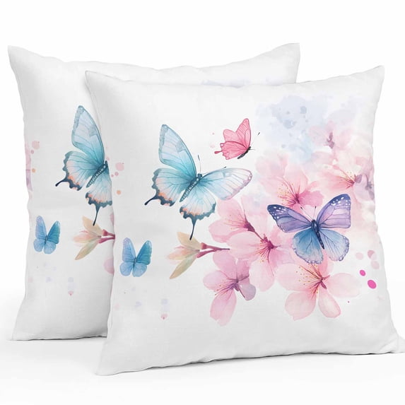Waterproof Throw Pillow Covers Set of 2, 20x20 Inch Flowers Butterfly Decorative Pillowcases Outdoor Pillow Slip Cushion Covers Set for Couch Tent Simple Watercolor Nature Floral Retro