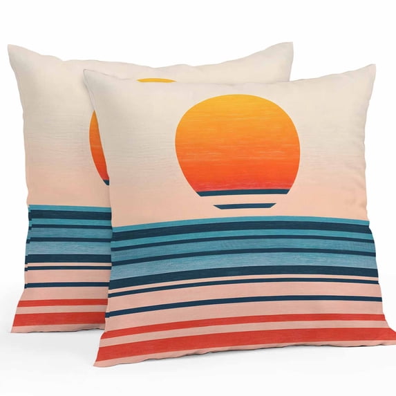 Waterproof Throw Pillow Covers Set of 2, 20x20 Inch Orange Blue Stripe Decorative Pillowcases Outdoor Pillow Slip Cushion Covers Set for Couch Tent Watercolor Minimalist Abstract