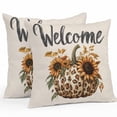 thumbnail image 1 of Waterproof Throw Pillow Covers Set of 2, 20x20 Inch Retro Leopard Pumpkins Decorative Pillowcases Outdoor Pillow Slip Cushion Covers Set for Couch Tent Welcome Sunflowers Rustic, 1 of 7
