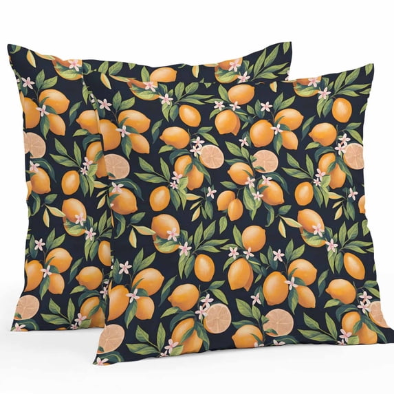Waterproof Throw Pillow Covers Set of 2, 20x20 Inch Spring Yellow Lemon Decorative Pillowcases Outdoor Pillow Slip Cushion Covers Set for Couch Tent Green Leaves Botanical Country Retro