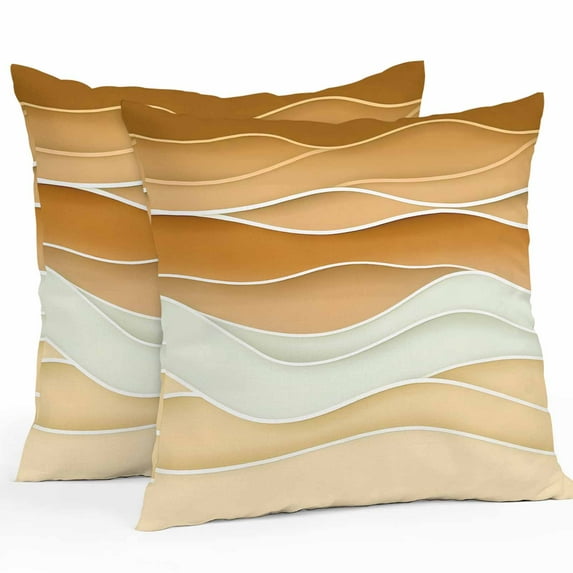 Waterproof Throw Pillow Covers Set of 2, 20x20 Inch Yellow Brown Decorative Pillowcases Outdoor Pillow Slip Cushion Covers Set for Couch Tent Gradient Wave Stripes Modern Geometric