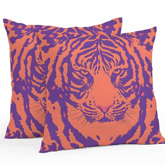 Waterproof Throw Pillow Covers Set of 2, 24x24 Inch Abstract Tiger Decorative Pillowcases Outdoor Pillow Slip Cushion Covers Set for Couch Tent Red Blue Abstract Animals Modern Art