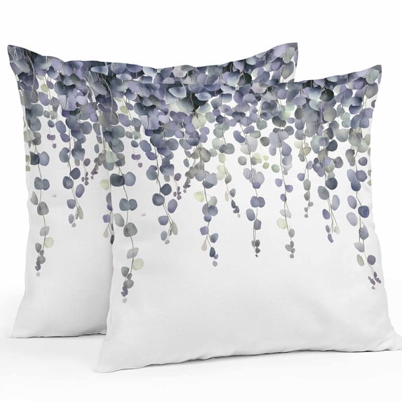 Waterproof Throw Pillow Covers Set of 2, 24x24 Inch Botanical Leaf Decorative Pillowcases Outdoor Pillow Slip Cushion Covers Set for Couch Tent Spring Botanical Eucalyptus Leaves