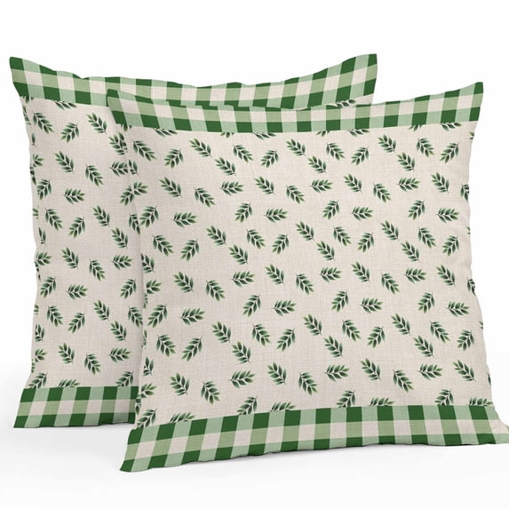 Waterproof Throw Pillow Covers Set of 2, 24x24 Inch Green Leaf Decorative Pillowcases Outdoor Pillow Slip Cushion Covers Set for Couch Tent Pastoral Botanical Buffalo Plaid Checkered