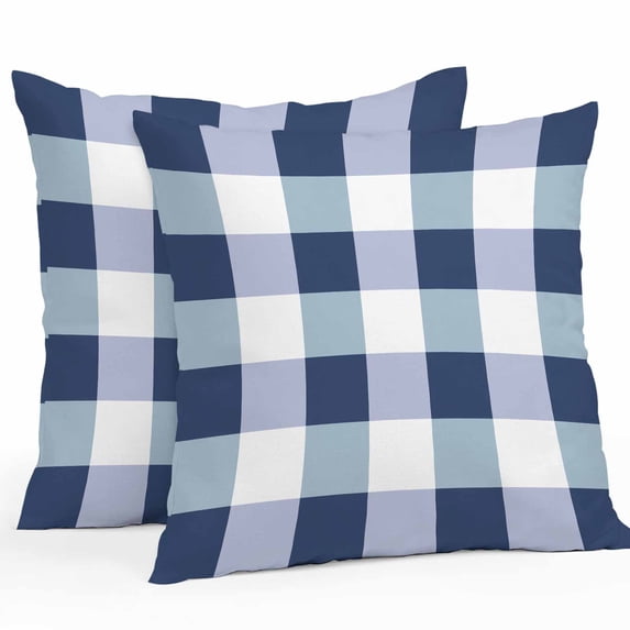 Waterproof Throw Pillow Covers Set of 2, 24x24 Inch Navy Blue Plaid Decorative Pillowcases Outdoor Pillow Slip Cushion Covers Set for Couch Tent Spring Farmhouse Buffalo Checkered