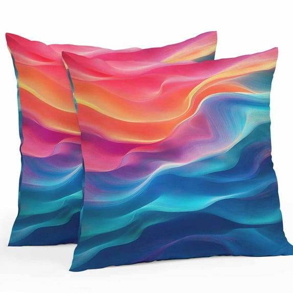 Waterproof Throw Pillow Covers Set of 2, 24x24 Inch Orange Blue Pink Moire Decorative Pillowcases Outdoor Pillow Slip Cushion Covers Set for Couch Tent Contemporary Water Ripple