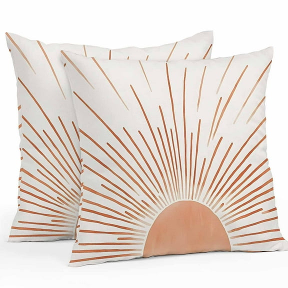 Waterproof Throw Pillow Covers Set of 2, 24x24 Inch Orange Sunshine Decorative Pillowcases Outdoor Pillow Slip Cushion Covers Set for Couch Tent Lines Retro Abstract Middle Century