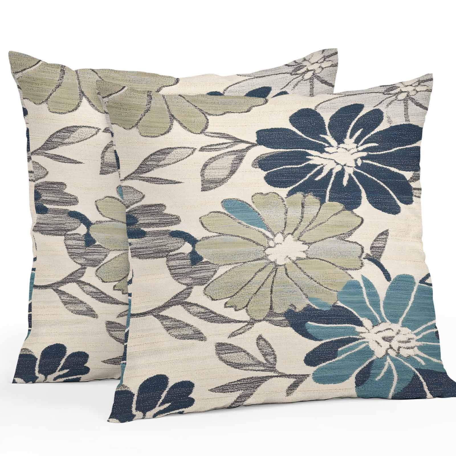Waterproof Throw Pillow Covers Set of 2, 24x24 Inch Sage Green Blue