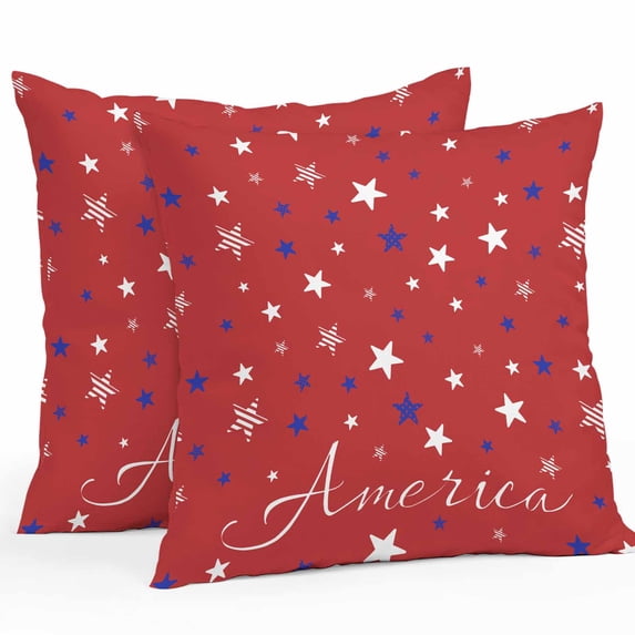 Waterproof Throw Pillow Covers Set of 2, 26x26 Inch 4th of July Decorative Pillowcases Outdoor Pillow Slip Cushion Covers Set for Couch Tent Red Independence Day White Blue Star