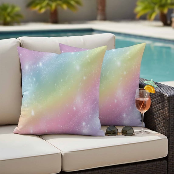 Waterproof Throw Pillow Covers Set of 2, 26x26 Inch Abstract Rainbow Decorative Pillowcases Outdoor Pillow Slip Cushion Covers Set for Couch Tent Fantasy Ombre Moden Art
