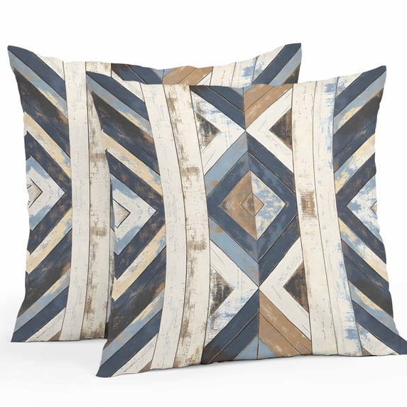 Waterproof Throw Pillow Covers Set of 2, 26x26 Inch Beige Blue Wooden Decorative Pillowcases Outdoor Pillow Slip Cushion Covers Set for Couch Tent Farmhouse Vintage Abstract Wood