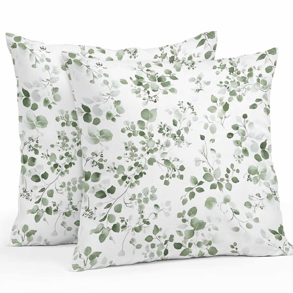 Waterproof Throw Pillow Covers Set of 2, 26x26 Inch Botanical Leaf Print Decorative Pillowcases Outdoor Pillow Slip Cushion Covers Set for Couch Tent Spring Emerald Foliage Eucalyptus