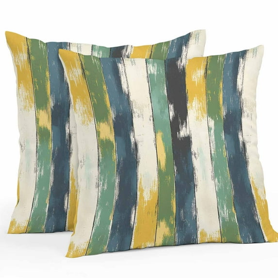 Waterproof Throw Pillow Covers Set of 2, 26x26 Inch Green Yellow Blue Abstract Decorative Pillowcases Outdoor Pillow Slip Cushion Covers Set for Couch Tent Modern Abstract Art Color