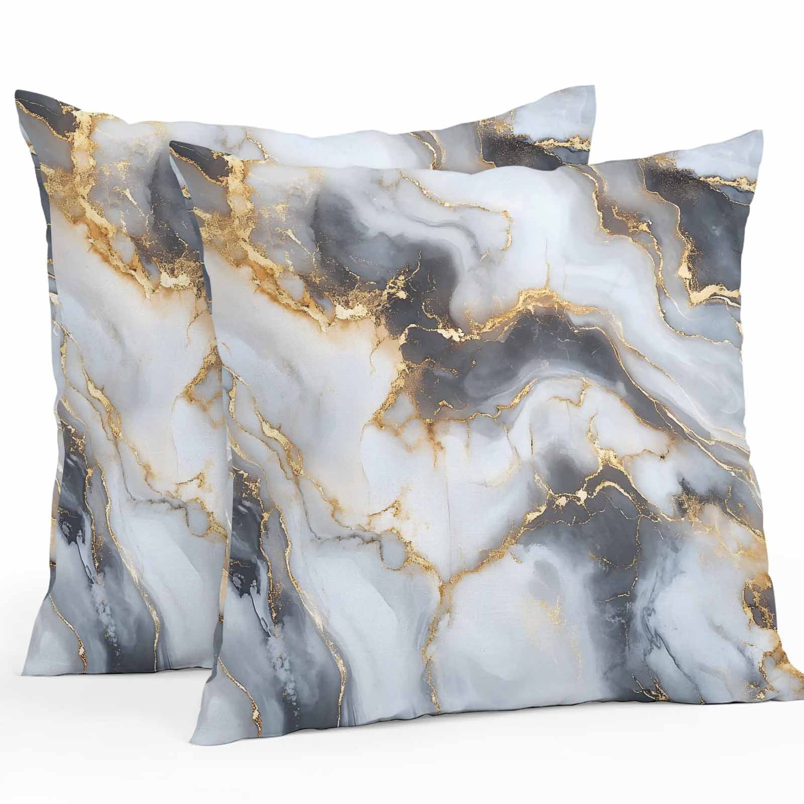 Waterproof Throw Pillow Covers Set of 2, 26x26 Inch Marble Yellow White Decorative Pillowcases Outdoor Pillow Slip Cushion Covers Set for Couch Tent Modern Abstract Art Ink Painting