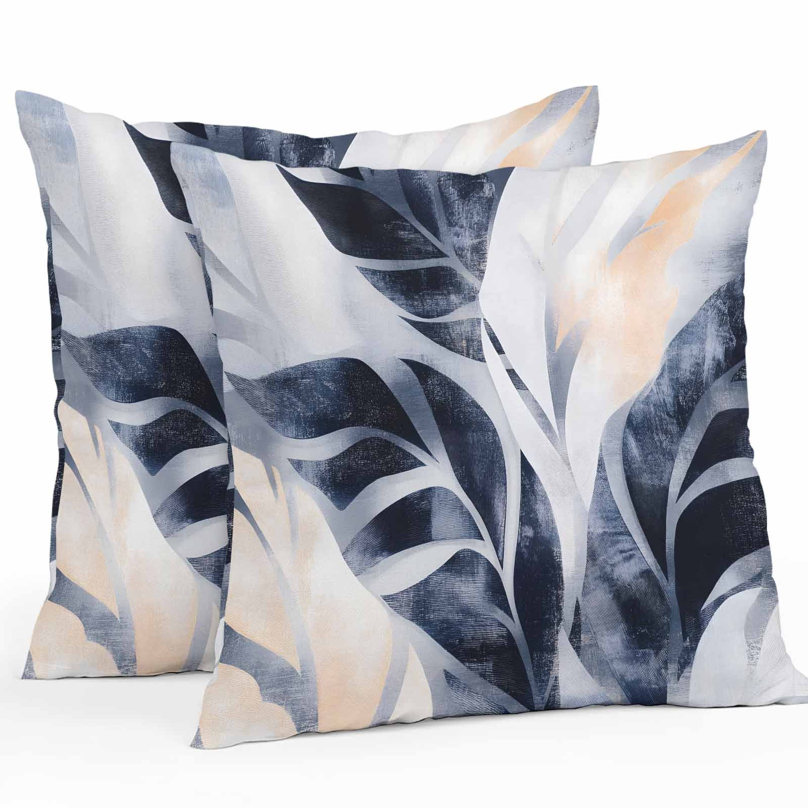 Waterproof Throw Pillow Covers Set of 2, 26x26 Inch Navy Blue Botanical Decorative Pillowcases Outdoor Pillow Slip Cushion Covers Set for Couch Tent Tropical Palm Leaves Vintage