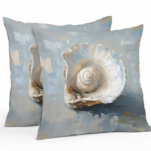 Waterproof Throw Pillow Covers Set of 2, 26x26 Inch Oil Painting Decorative Pillowcases Outdoor Pillow Slip Cushion Covers Set for Couch Tent Modern Abstract Coastal Seashells Simple