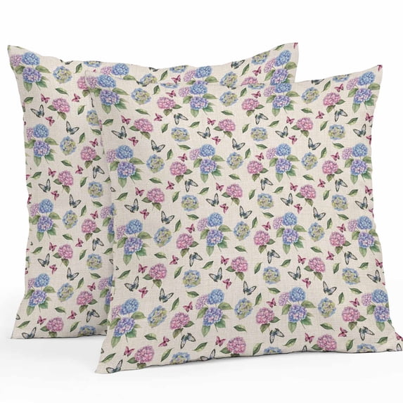 Waterproof Throw Pillow Covers Set of 2, 26x26 Inch Pink Blue Hydrangea Decorative Pillowcases Outdoor Pillow Slip Cushion Covers Set for Couch Tent Spring Summer Botanical Flowers