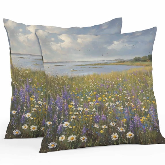 Waterproof Throw Pillow Covers Set of 2, 26x26 Inch Spring Floral Decorative Pillowcases Outdoor Pillow Slip Cushion Covers Set for Couch Tent Modern Oil Painting Botanical Farmhouse
