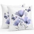thumbnail image 1 of Waterproof Throw Pillow Covers Set of 2, 26x26 Inch Spring Flowers Decorative Pillowcases Outdoor Pillow Slip Cushion Covers Set for Couch Tent Pastoral Purple Butterfly Floral Plants, 1 of 7