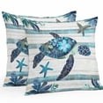 thumbnail image 1 of Waterproof Throw Pillow Covers Set of 2, 26x26 Inch Teal Blue Coastal Decorative Pillowcases Outdoor Pillow Slip Cushion Covers Set for Couch Tent Retro Stripe Botanical Beach Turtle, 1 of 7