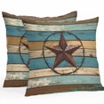 thumbnail image 1 of Waterproof Throw Pillow Covers Set of 2, 26x26 Inch Texas Star Decorative Pillowcases Outdoor Pillow Slip Cushion Covers Set for Couch Tent Teal Brown Stars Vintage Wooden, 1 of 7