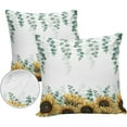 thumbnail image 1 of Waterproof Throw Pillow Covers, Sunflower Eucalyptus Leaves Watercolor Summer Plant Farm Decor Decorative Pillowcase Soft Cushion Case for Patio Couch Tent Balcony, Set of 2 Square, 18"X18", 1 of 6
