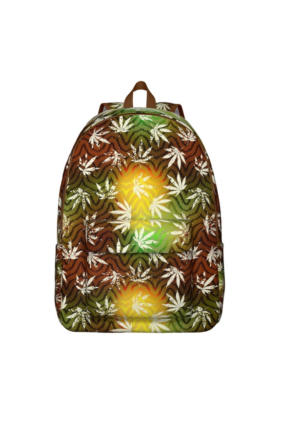 Waterproof Tie Dye Weed Backpack, Lightweight School Bag with Trippy Cannabis Leaf and Hemp Leaf Pattern