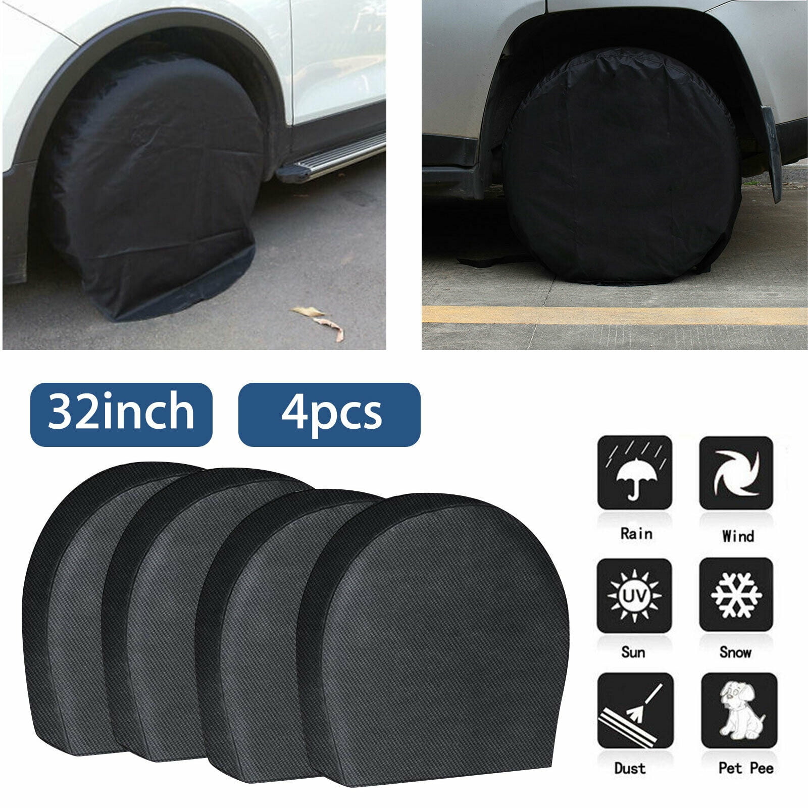 Set Of 4 Waterproof Tire Covers For RV Trailer Camper - 30-32 Inch, Silver Oxford Cloth With Sun Protection