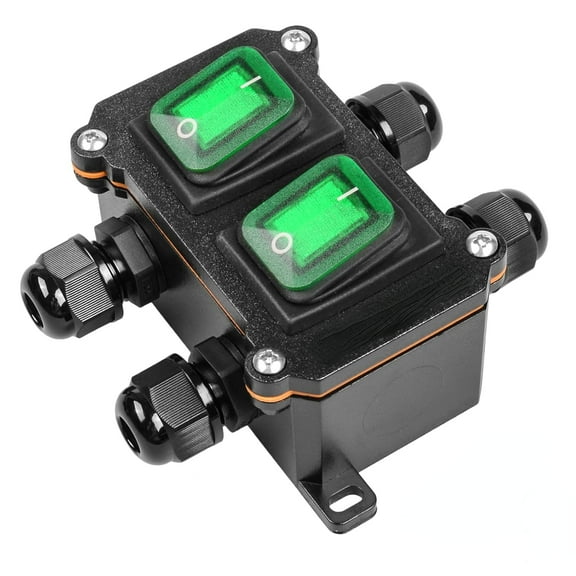Waterproof On Off Toggle Switch Double Switch with Green Light Rocker Button Inline Cord Switch DPST AC/DC 20A-125V,16A-250V,30A-24V,35A-12V, IP66 4 Exit
