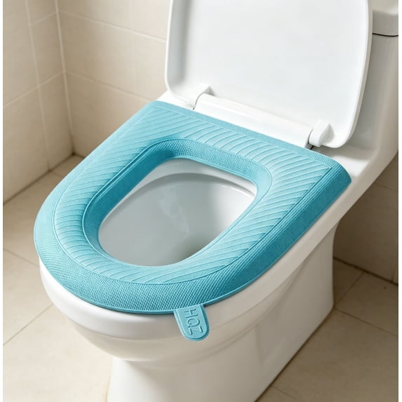 Waterproof Toilet Seat Cover Pad Universal All Season Soft Washable Bathroom Cushion for Home Comfort Blue