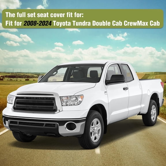 Waterproof Toyota Tundra Seat Covers Custom Fit 2008-2024, Double CrewMax Cab Leather Protector, CompatibleSeat Airbag, 60/40 Bench, Black