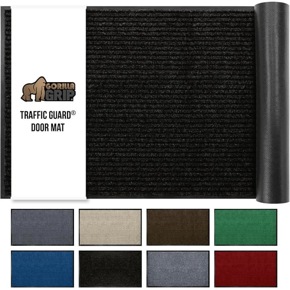 Waterproof Traffic Guard Door Mat, 72x48, Heavy Duty Entryway Mats, Strong Backing Commercial Utility Rugs for Office Hallway, Garage Floor and Home, Low Profile Carpet Runner, Black