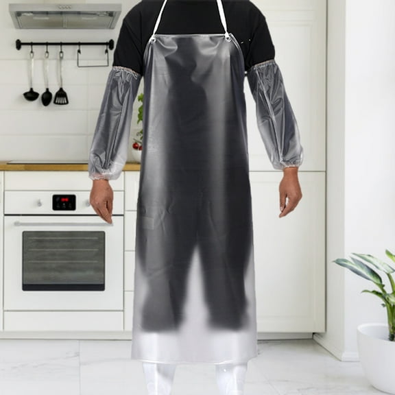 Waterproof Transparent Plastic Back Tie Apron with Sleeves Kitchen Cooking Accessory Clear Plastic