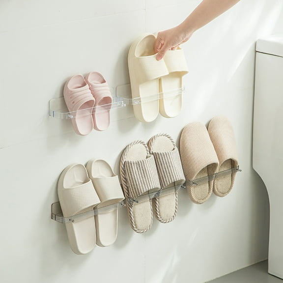Waterproof Transparent Strong Load Bearing Space-saving Slippers Rack Wall Mounted Punch-free Drain Shoes Shelf Washroom Supplies
