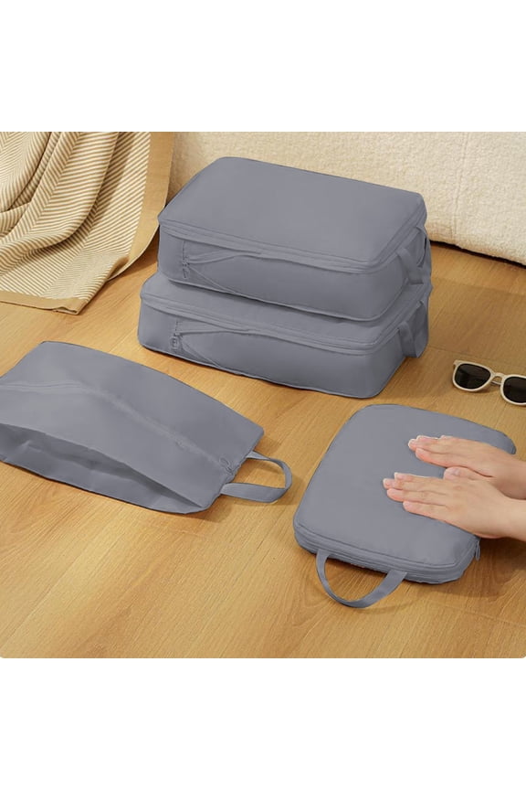 Waterproof Travel Packing Cubes Set, 4 Piece Compression Luggage Organizer Bags for Clothes and Shoes