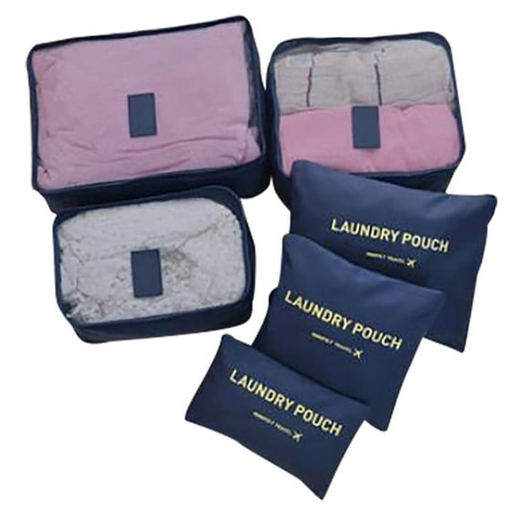 Waterproof Travel Packing Cubes Set With Laundry Pouch Multi-Size Design For Luggage Organization And Travel Essentials,Navy