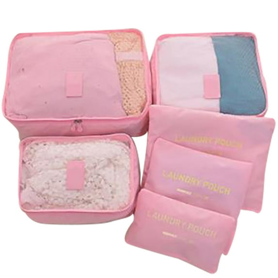 Waterproof Travel Packing Cubes Set With Laundry Pouch Multi-Size Design For Luggage Organization And Travel Essentials,Pink