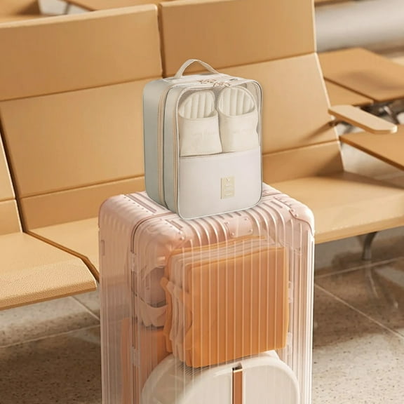 Waterproof Travel Shoe Bag | 3-Layer Storage Pouch Holds 3 Pairs of Shoes | Large Capacity Organizer for Men & Women | Beige Cloth Material | 30x23x13.5cm