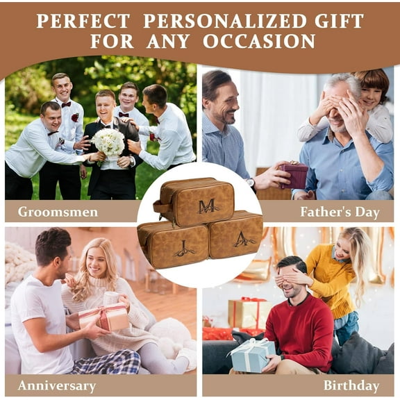 Waterproof Travel Toiletries Bag, Expandable Men's Essentials Storage, Personalized Groomsmen Gift, Vintage PU Leather Dopp Kit (Brown)