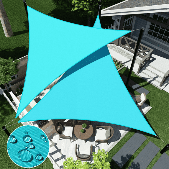 Triangle Sun Shade Sail, 10/16FT Waterproof Polyester Sun Shade Canopy Awning, 95% UV Block, Easy Install & Durable for Patio Garden Backyard Deck Pergola