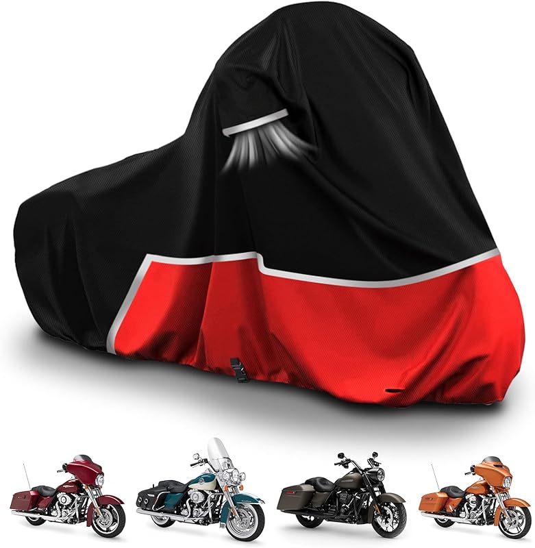 Housse pour trike, housse imperméable pour moto à 3 roues pour Harley Davidson, Honda Goldwing, accessoires pour trike Kawasaki, avec boucle anti-vent, sangle réfléchissante, noir et orange