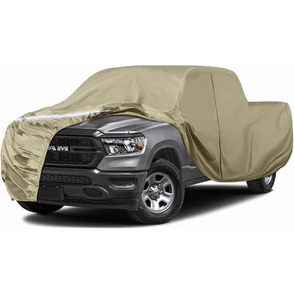 Waterproof Truck Covers Replace for Ford F150 / Dodge Ram 1500 CrewCab 5.5 ft, Multilayer Heavy Duty with Cotton Liner Car Cover with Zipper Door, Windproof Bands for Snow Rain Dust Protection