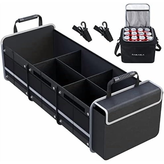 Waterproof Trunk Organizer with Insulated Leakproof Cooler Bag, Foldable Cover, Adjustable Securing Straps (Black)