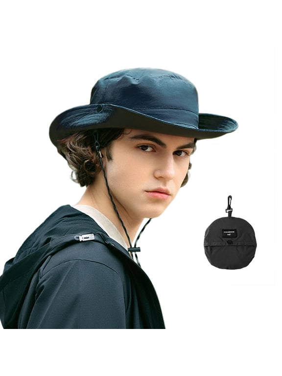Waterproof UPF 50+ Sun Hat for Women Men, Wide Brim Bucket Hat Packable Foldable UV Protection for Beach, Hiking, Fishing, Outdoor Activities, Lightweight Boonie Hat with Adjustable Strap Black