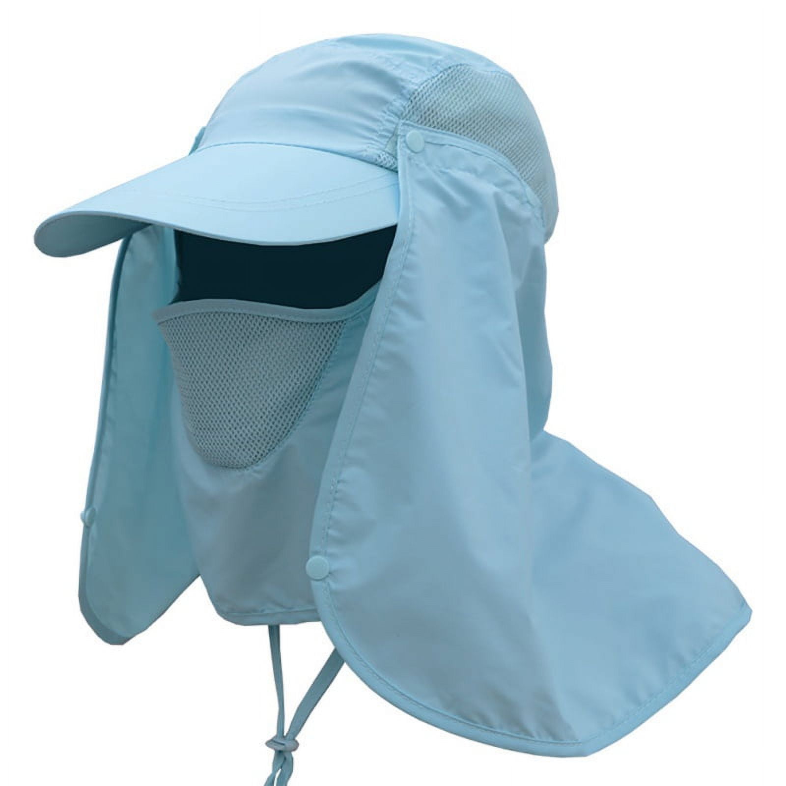 Wide Brim Breathable UV Protection Neck Face Flap Hat, Blue