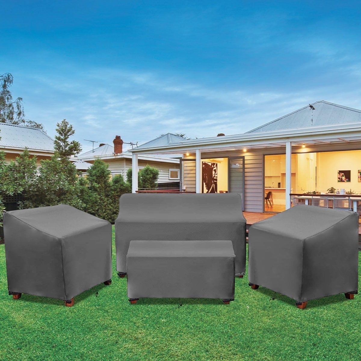 Outdoor Furniture Covers 4-Piece Set - Heavy Duty Waterproof Patio Sofa Covers for Sectional Sets, All-Weather Protected Table Cover, Gray