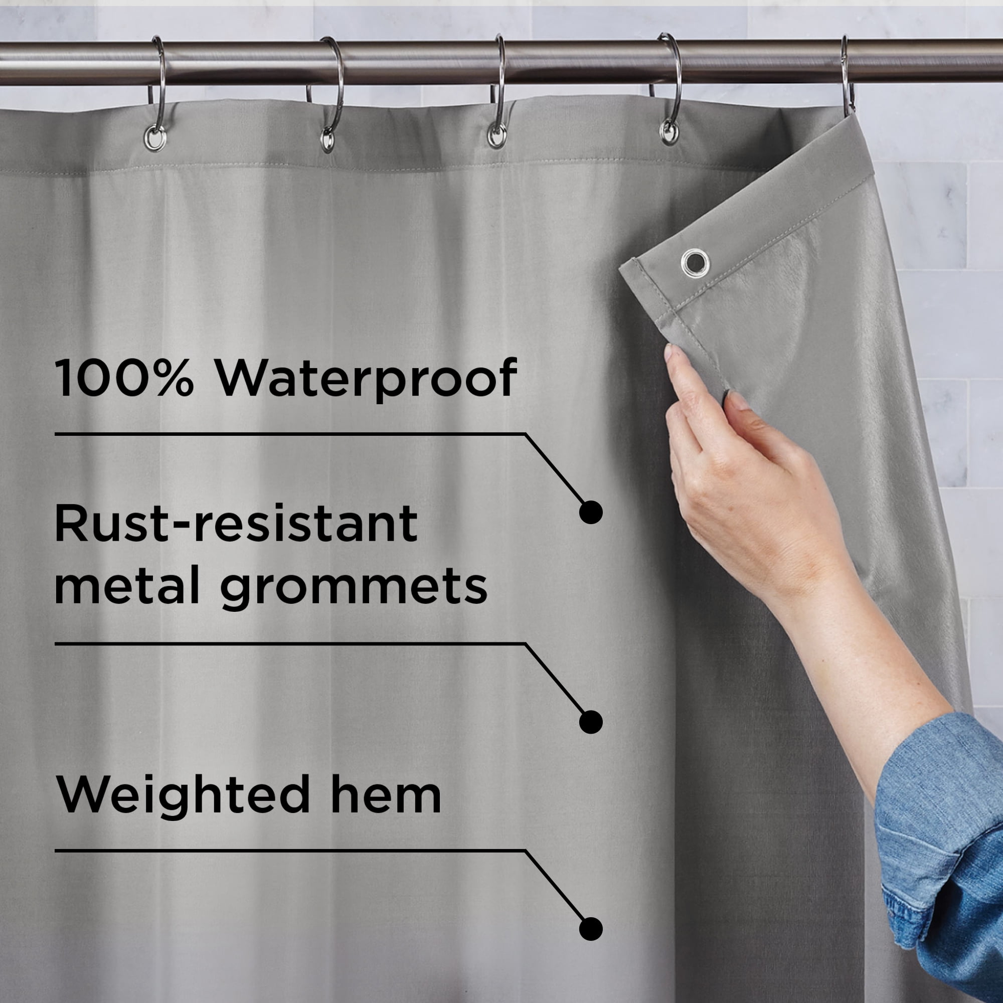 Waterproof Ultimate Shield Fabric Shower Curtain Liner, Gray - Better ...