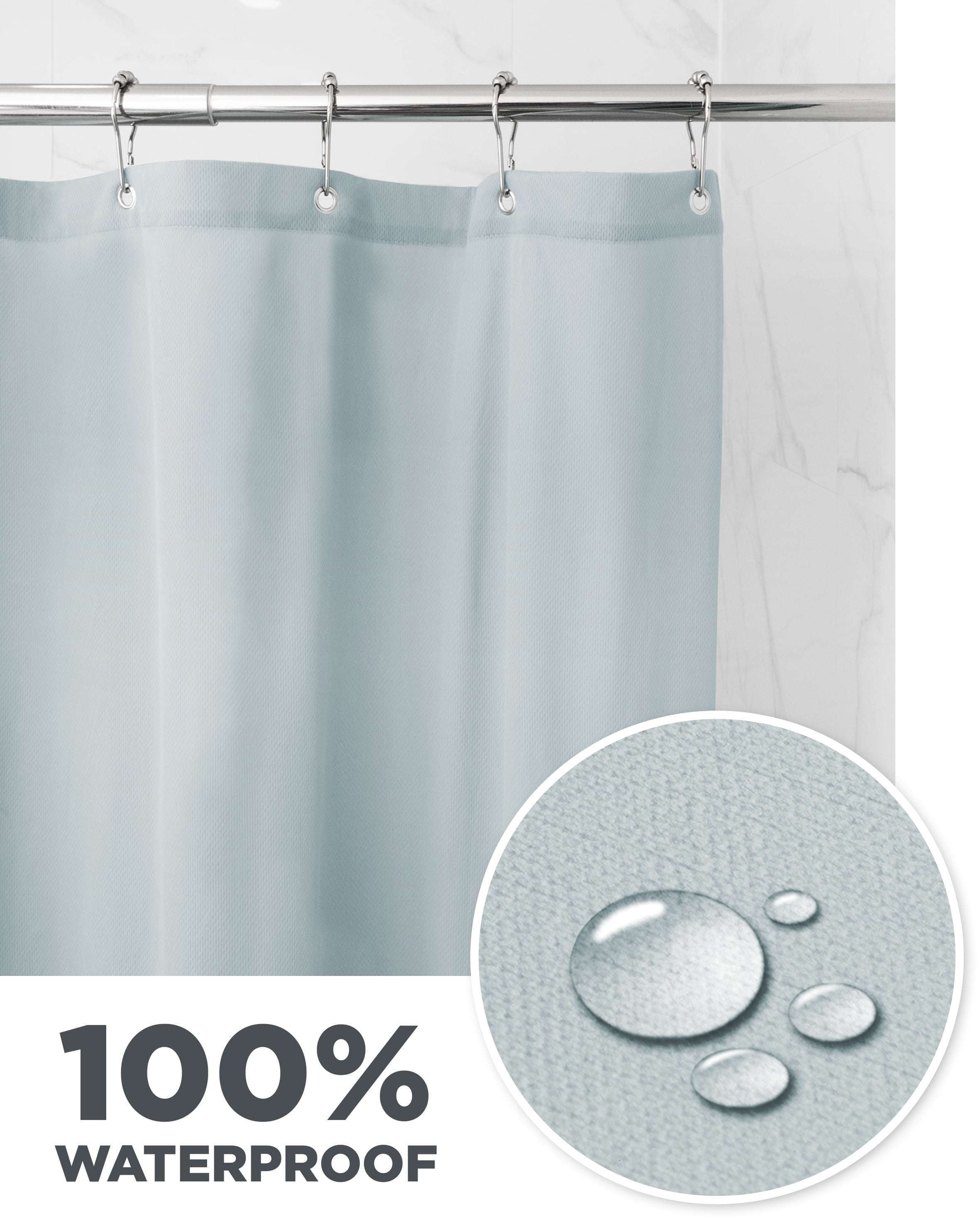 Waterproof Ultimate Shield Solid Aqua Fabric Shower Curtain Liner, 70